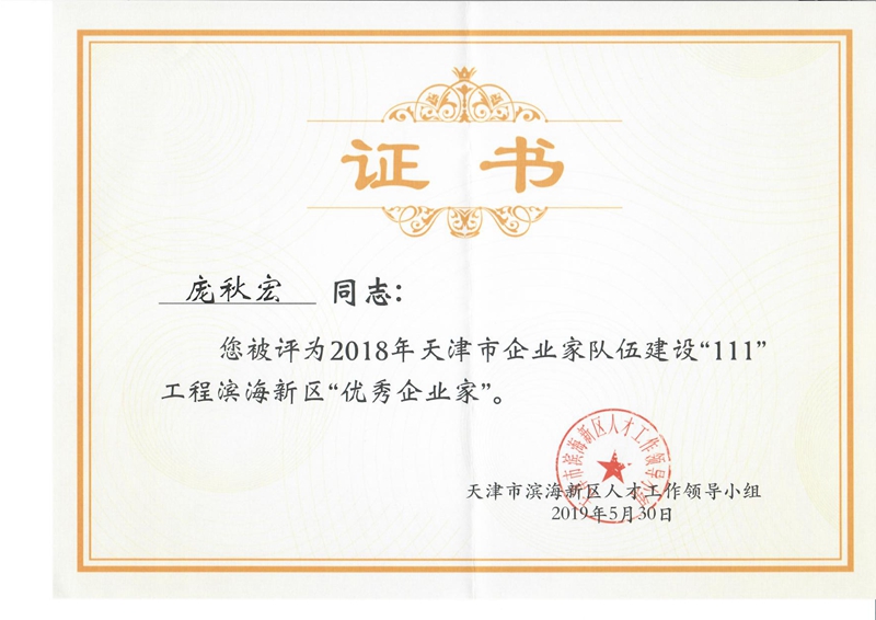 Outstanding Entrepreneur Certificate